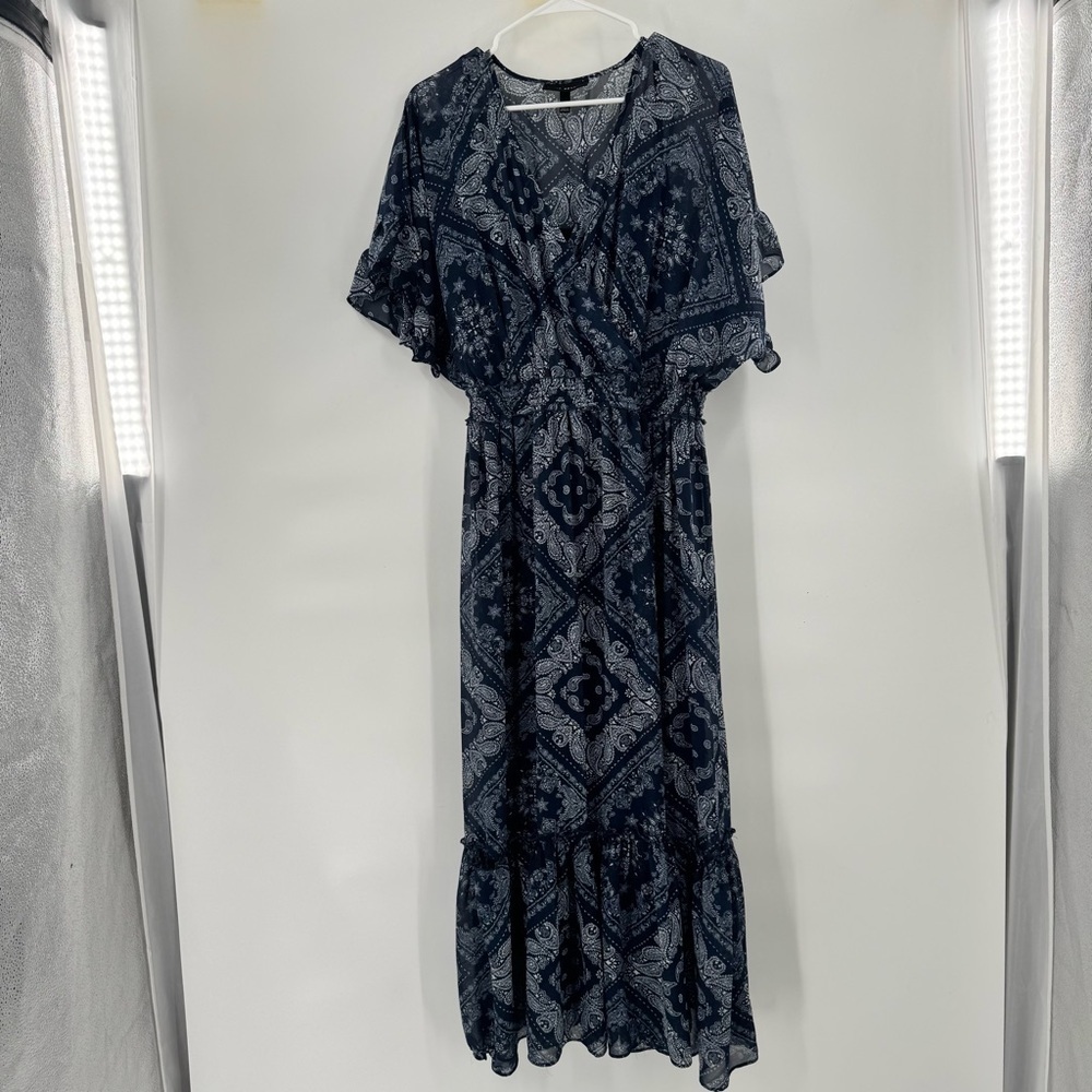 Lane Bryant Elegant Blue paisley Dress chiffon maxi 14/16